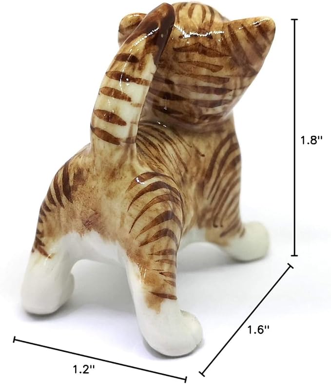 ZOOCRAFT Porcelain Fat Baby Tabby Kitten Cat Figurine Handmade Ceramic Miniatures Decor Collectibles