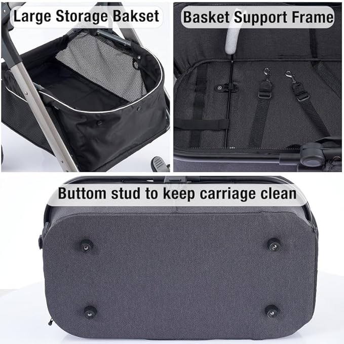 Pet Stroller for Small Medium Dogs, Cat Carriage Travel System Four Wheel Dog Stroller with Carrier, Zipperless Entry/Cup Holder/Storage Basket