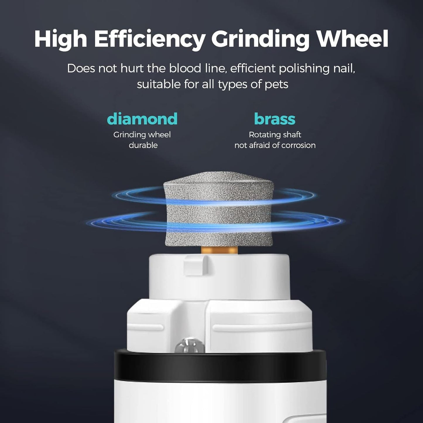 Heusom Silent Groom Pro Nail Grinder Cordless for Small Large Dogs - 3 Speeds Quiet Cat Dog Nail Trimmer with 2 LED Lights, 2000mAh Rechargeable for Thick Nails with Replacement Heads (1pc+1 Head)