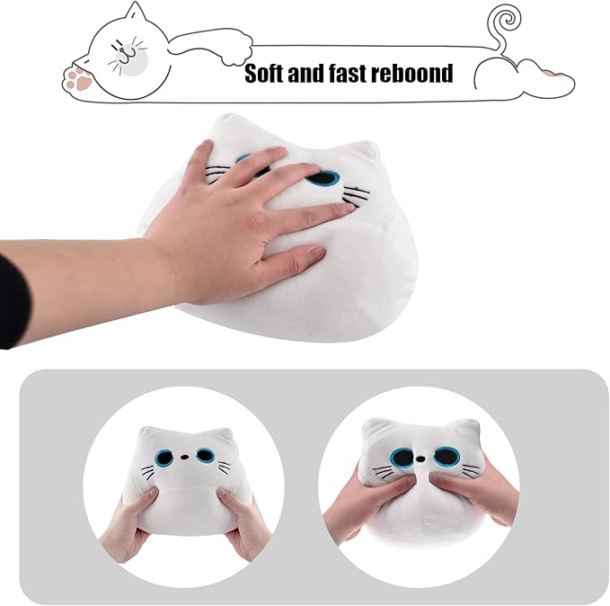 10'' Soft Cute White Cat Plush Toys, Soft Squishy Plushies, Perfect Home Decoration Gift for Cat Lovers, Kids, Boys, Girls (White, 10 Inch)
