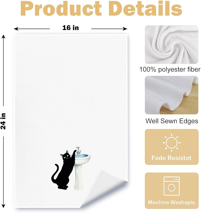 Funny Black Cat Hand Towels for Bathroom Set of 4, Black Cat Bathroom Decor for Lover Gifts for Women, 16x24 Inch