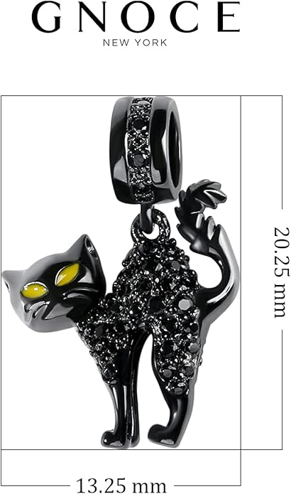 GNOCE Black Cat Charm 925 Sterling Silver Naughty Cat Pendant Charms for Bracelet/Necklace Jewelry Gift for Women