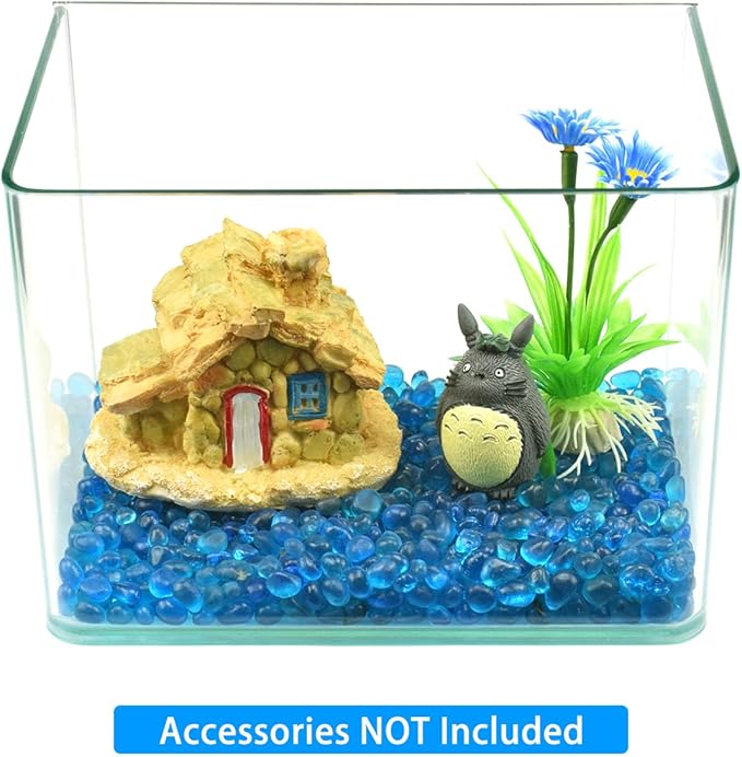 1 Lb (460 g) Lake-Blue Sea Glass Stones Irregular Rainbow Glass Pebble Decorative Rock Quartz Tumbled Gemstone Chips for Aquarium Decoration/Vase Filler/Jewelry Making/Handwork Craft/Gems Display