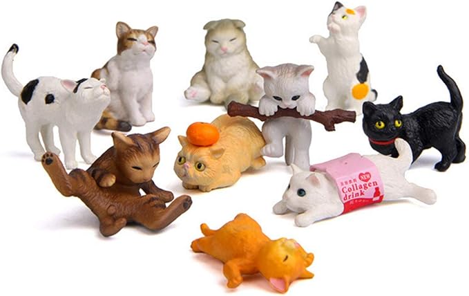 10 Pcs Deluxe Cat Figurines Playset, Cute Cat Figures, Mini Cat Figure Collection Playset, Cupcake Topper