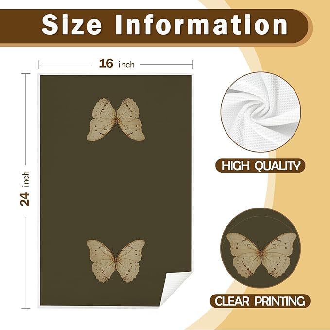 Vintage Butterfly Kitchen Towels, Cottagecore Dark Green Butterfly Decorative Dish Tea Towels for Kitchen, Antique Insect Moth Hand Towels for Bathroom, 16x24 Inch