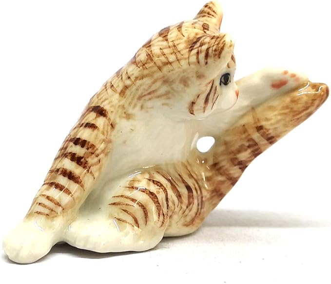ZOOCRAFT Porcelain Fat Baby Tabby Kitten Cat Figurines Brown Ceramic Handmade Miniatures