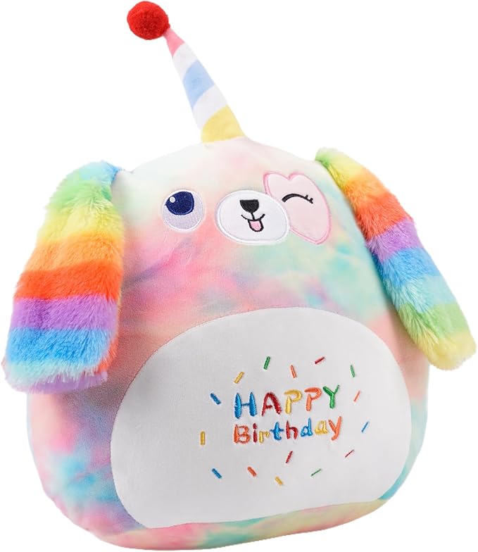 16 Inch Plush Rainbow Dog Stuffed Animal Happy Birthday Dog Hugging Pillow Birthday Dog Plushies Throw Pillow Birthday Rainbow Puppy Anime Gift for Kids and Lovers