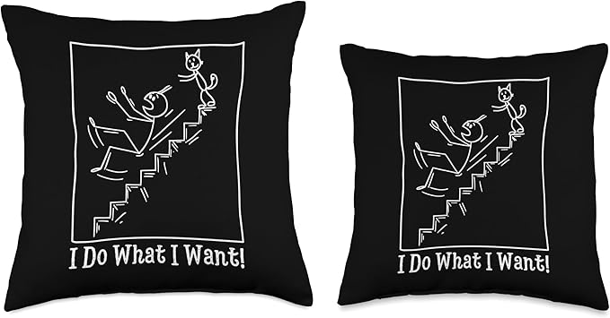 Funny Meme I do What I Want Cat Pushes Man Stick Figure Throw Pillow, 16x16, Multicolor