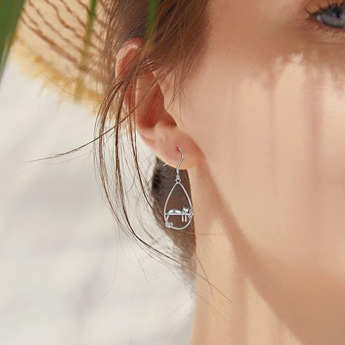 YFN Sterling Silver Animal Dangle Drop Earrings for Women Sloth/Cat/Bat Earrings Jewelry Gifts Halloween Earrings Jewelry