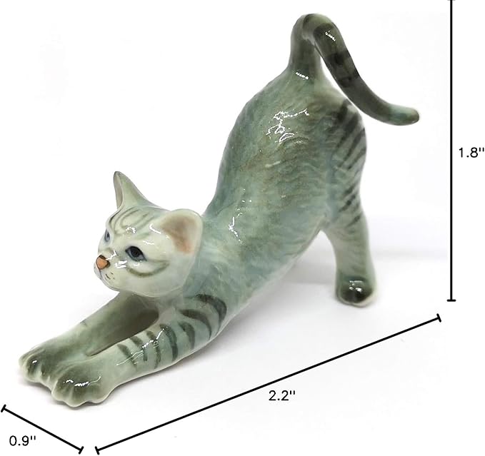 ZOOCRAFT Collectible Cat Figurine Ceramic Pottery Miniature Gray Hand-Painted Figure