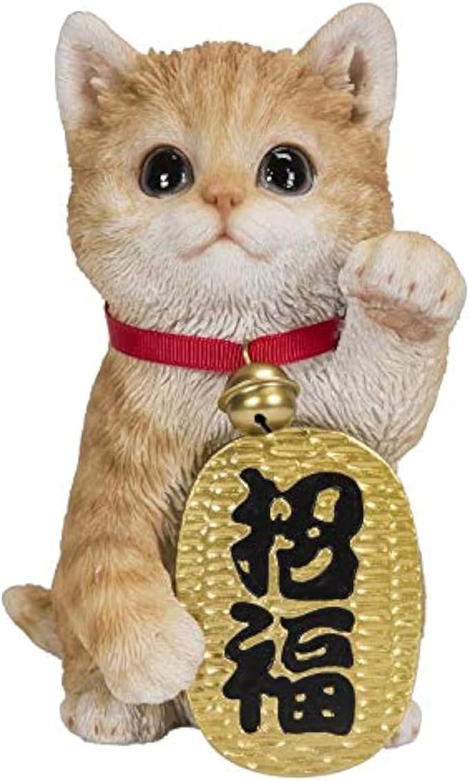 Realistic Kitty Maneki Neko Money Lucky Cat Chinese Japanese Feng Shui Resin Figurine Home Decor