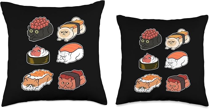 Sushi Cat Anime Figure Japanese Noodles Ramen Sixpack Throw Pillow