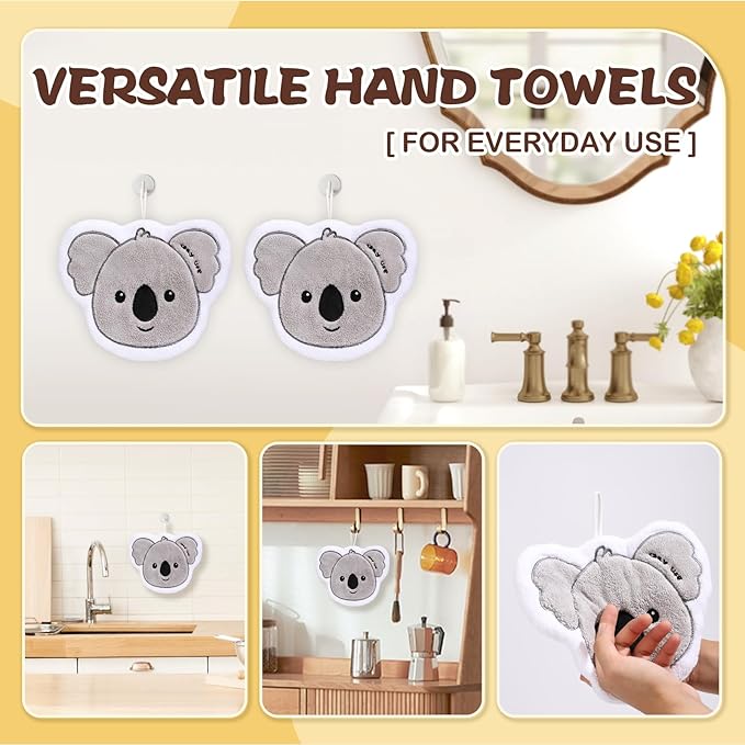 2 Pack Hand Towels Set for Bathroom: Gifts for Her Cat Lovers Cute Cat Raccoon Pattern Kitchen Towels Drying Your Hands Pads - Women Mom Wife Sister Friend Coworker Gifts (2,Koala)