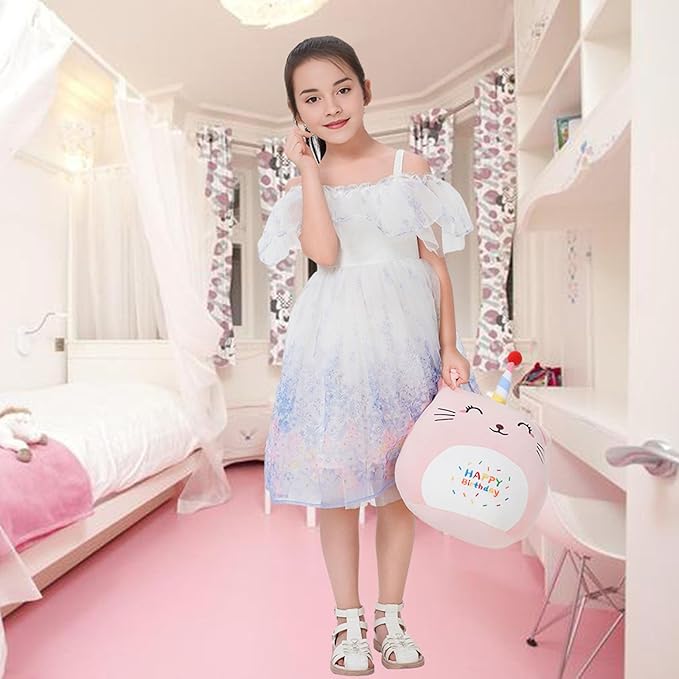 16 Inch Plush Birthday Cat Kitty Stuffed Animal Happy Birthday Cat Hugging Pillow Birthday Cat Plushies Throw Pillow Birthday Pink Cat Kitten Anime Gift for Kids and Lovers