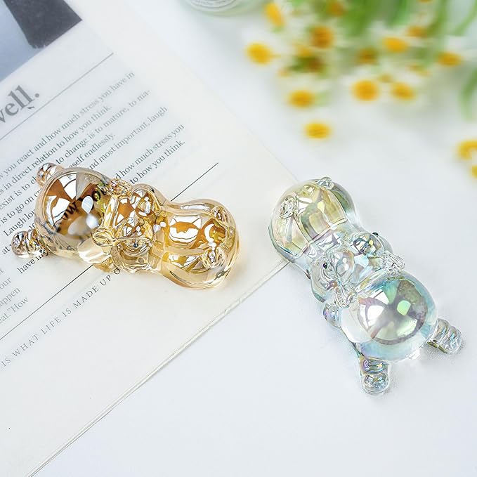 HDCRYSTALGIFTS 3'' Crystal Hippo Figurines Collectibles Gift for Women Art Glass Hippopotamus Animal Statue Wildlife Paperweight Ornaments Home Table Decoration,Champagne