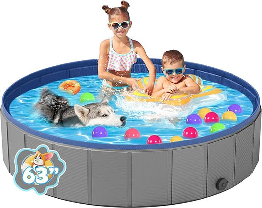 YSJILIDE Portable Dog Pool PVC Pet Swimming Bathtub Collapsible Hard Plastic Pool for Pets to Swim and Bath (XL-63"x 12"Dark Grey)