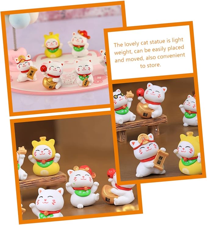Yardwe 3sets Adorable Cat Figurines Kawaii Miniature Cat Statue Resin Craft for Home Outdoor Decor 6pcs*3