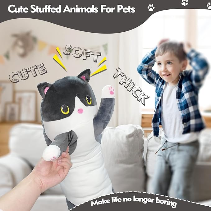 Long Cat Plush Pillow, 43.3in Cute Black Cat Plushie Stuffed Animals Body Pillow, Kawaii Kitten Soft Plushie Doll Toy Birthday Gift for Kids Girlfriend