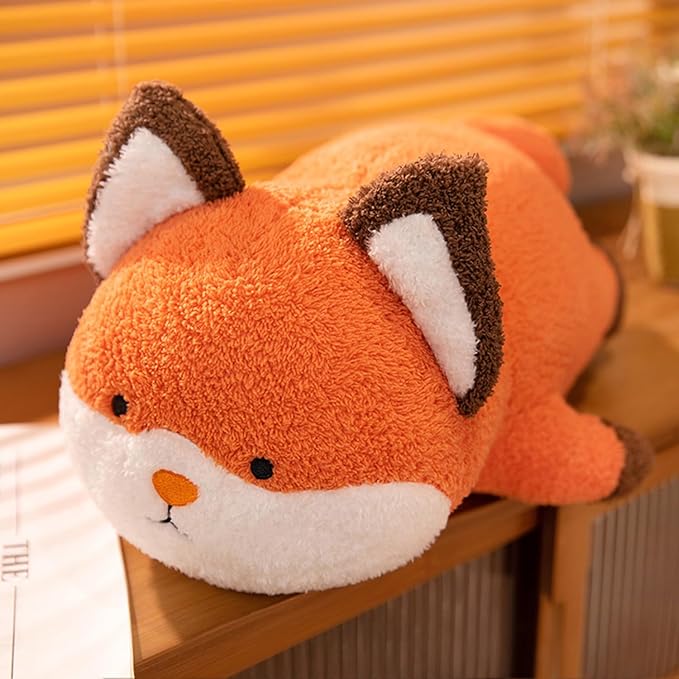 16 Inch Plush Orange Fox Stuffed Animal Hugging Pillow Cuddly Plushies Toy Huggable Anime Gifts for Kids and Lovers