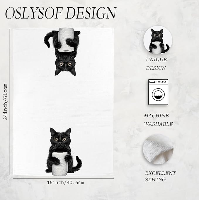 Funny Black Cat Hand Towels for Bathroom Washroom, Cat Bathroom Decor, Cats Lover Mom Lady Gifts for Women, Cute Black Kitten Bathrooms Hand Towels, 16x24 Inch
