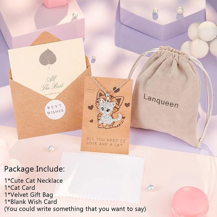 Lanqueen Kitty Cat Pendant Necklace Jewelry for Women Girls Cat Lover Gifts Daughter Loved Necklace