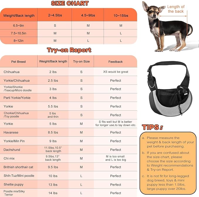 YUDODO Pet Sling Carrier for Small Dogs & Cats – Hands-Free Puppy Carrier with Safety Hook, Large Zipper Pocket, Soft Breathable Mesh, Adjustable Strap & Reflective Strip (Gray 3.0 M)