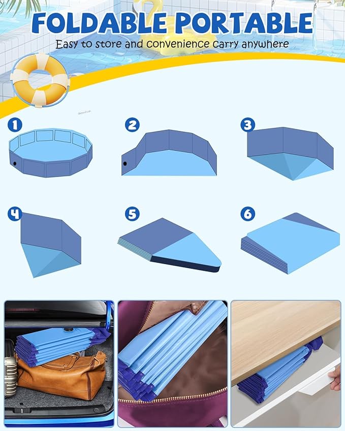 YSJILIDE Portable Dog Pool PVC Pet Swimming Pool Bathtub Collapsible Dog Pool, Hard Plastic Pool for Pets to Swim and Bath (XXL-71"x 12" Blue)