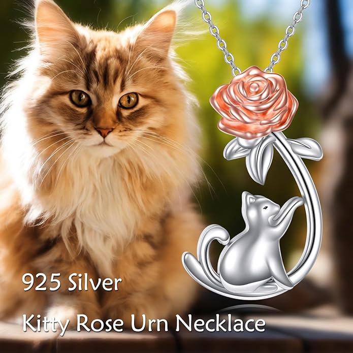 URONE Cat Necklace 925 Sterling Silver Cat Pendants Necklace Animals Jewelry Gifts For Women