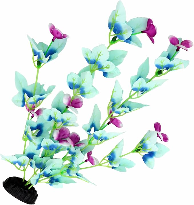 16 Inch Aquarium Fish Tank Plant Betta Fish Tank Decor,2 Pack Silk Aquarium Plants for Aquarium Decoration (White-Blue)