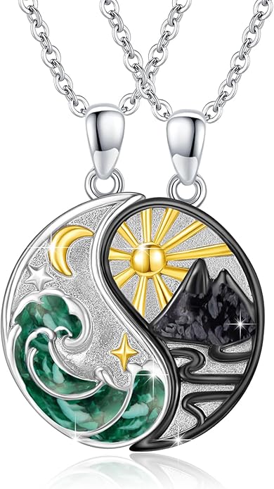Yin Yang Matching Jewelry Set 925 Sterling Silver Yin Yang Friendship Couples BFF Pendant Necklace Jewelry for Her Him Women Men