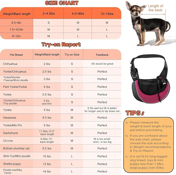 YUDODO Pet Sling Carrier for Small Dogs & Cats – Hands-Free Puppy Carrier with Safety Hook, Large Zipper Pocket, Soft Breathable Mesh, Adjustable Strap & Reflective Strip (Pink 3.0 S)
