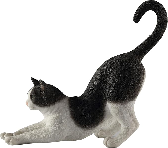Veronese Design 4 7/8 Inch Black and White Cat Stretching Resin Hand Painted Figurine