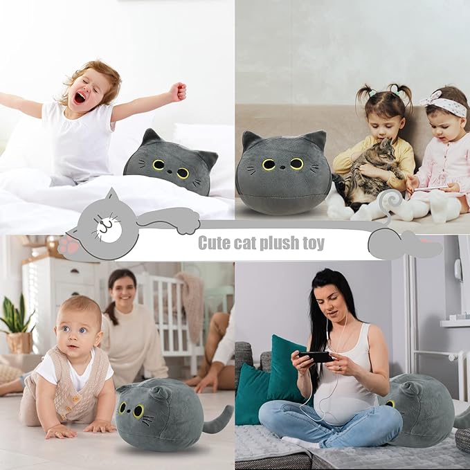 10'' Cute Gray Cat Plush Toys, Soft Cat Pillow Squishy Plushies, Cat Stuffed Animals Kawaii Plush Toys Home Decoration Gift for Cat Lovers Kids Boys Girls (Gray, 10 Inch)