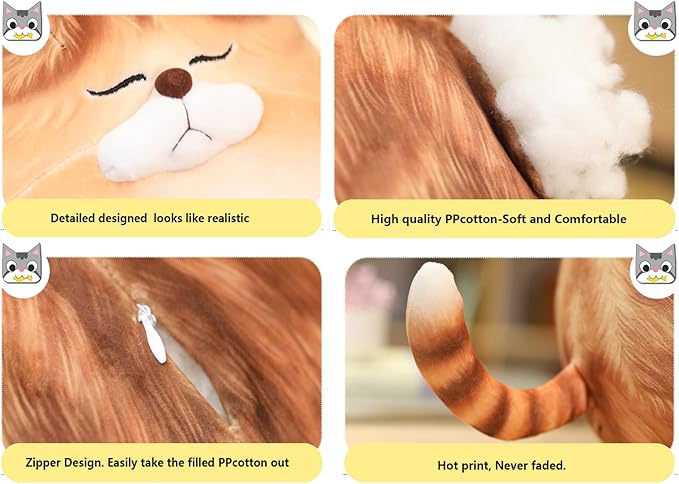 12 Inch Orange Striped Tabby Cat Stuffed Animal Round Fat Plush Hugging Pillow Stuffed Cat Doll Plushie Gift for Kids and Lovers