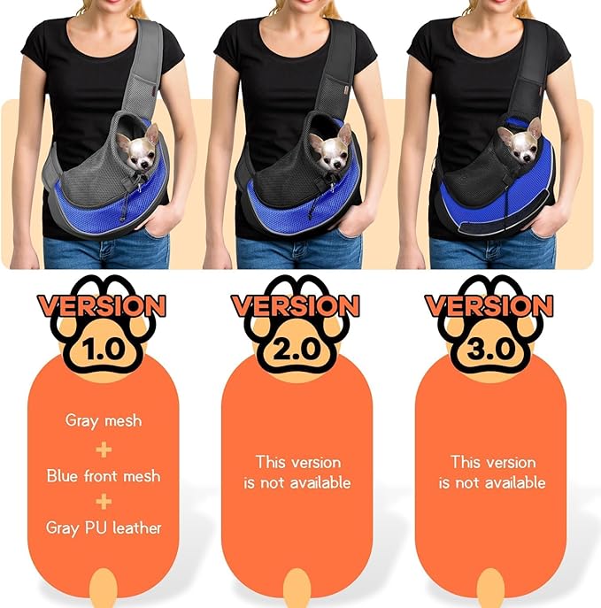 YUDODO Pet Sling Carrier for Small Dogs & Cats – Hands-Free Puppy Carrier with Safety Hook, Large Zipper Pocket, Soft Breathable Mesh, Adjustable Strap & Reflective Strip (Blue 1.0 M)