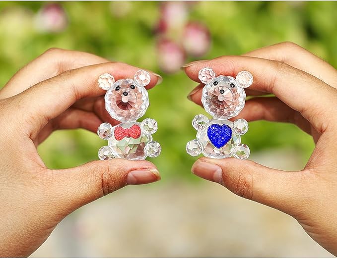 H&D HYALINE & DORA 2pcs Crystal Baby Bear Figurine Collection Animal Paperweight Table Centerpiece