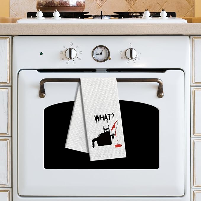 zcyhtqp Funny Kitchen Towels with Sayings - Cat Lover Dish Towels for Kitchen Decor & New Home Housewarming Gift