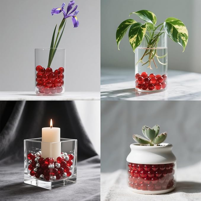 0.96LB Glass Beads Vase Filler Aquarium Gravel Decor Flat Glass Marbles Gems Pebbles Fish Tank Rocks Home Decorative Art Craft - Red