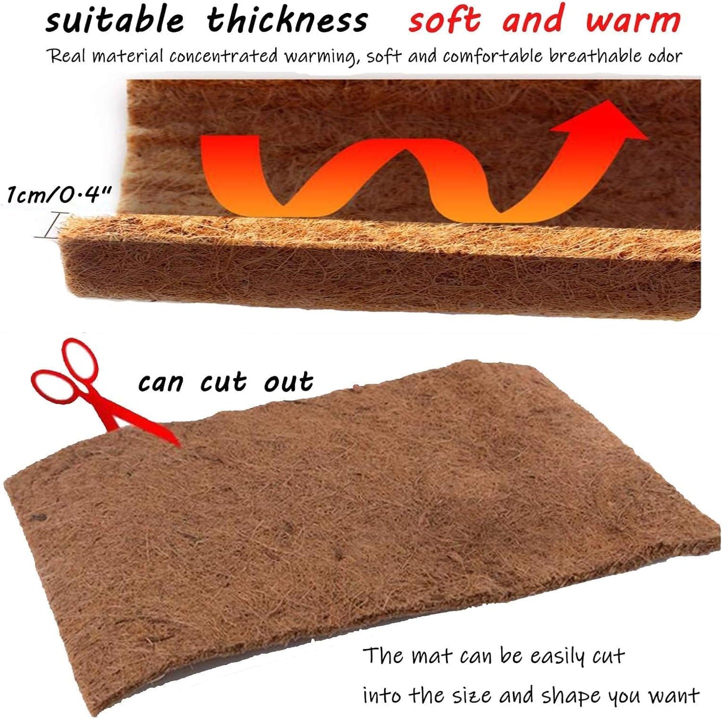 Hamiledyi Reptile Carpet Natural Coconut Fiber Tortoise Carpet Mats for Pet Terrarium Liner Reptile Supplies for Lizard Snake Chameleon Turtle Bedding Bunny Rabbit Mat (4 x Sheets)