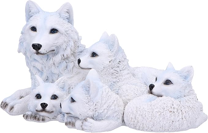 Nemesis Now Pups Protection Figurine 20.5cm, Resin, White, Wolf Babies and Mother Figure, White Wolf Mother Family Ornament, Collectable Wolf Giftware, Cast in The Finest Resin, Expertly Hand-Painted