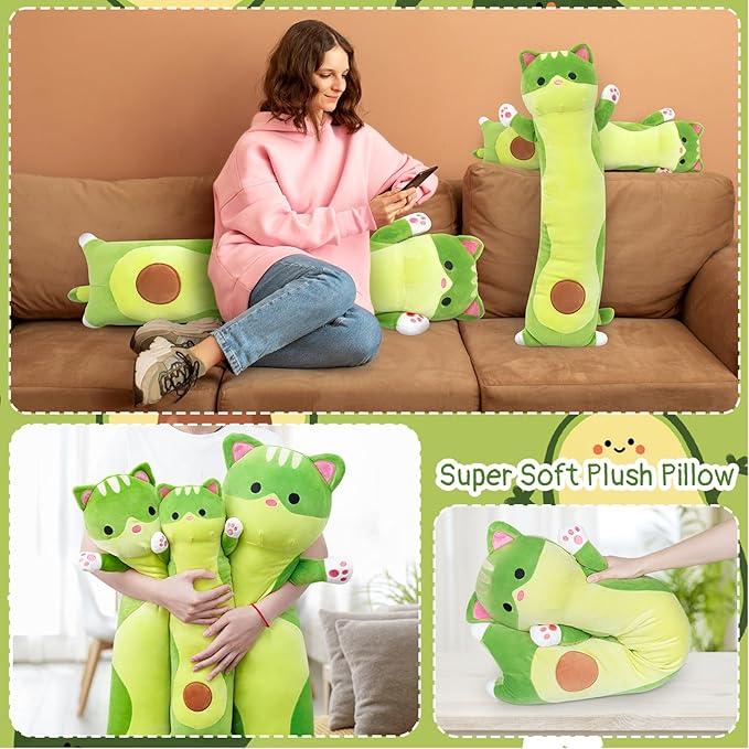 Long Cat Plush Boby Pillow, 24inch Cute Long Cat Avocado Plush Toy, Soft Kitten Boby Hugging Pillow Gifts for Kids, Boys and Girls