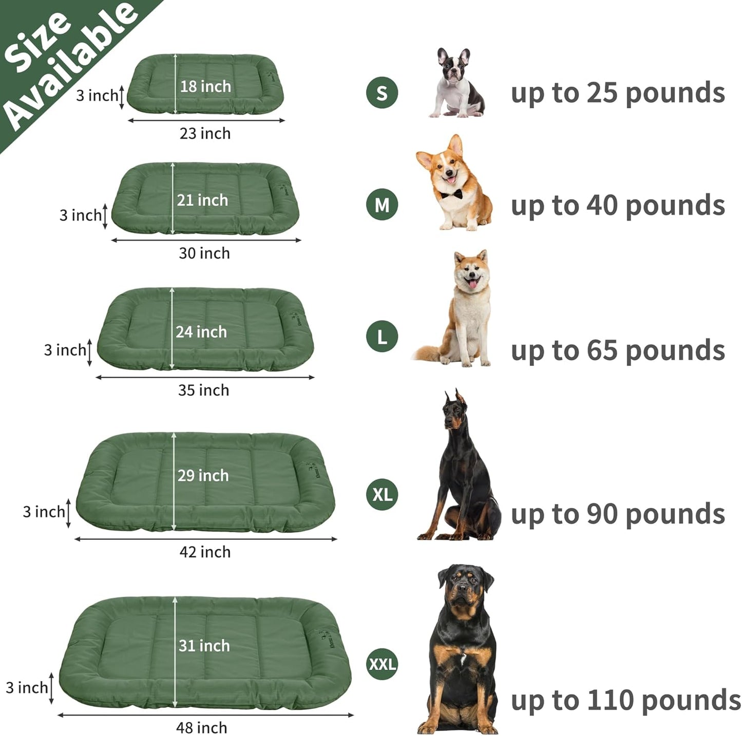 KHONSU PET Durable Dog Bed Tough and Tear Proof Dog Crate Bed, 800lbs Tear Strength PVC-Backed Waterproof Ped Bed Mat Indoor & Outdoor Use for Dogs up to 110 lbs