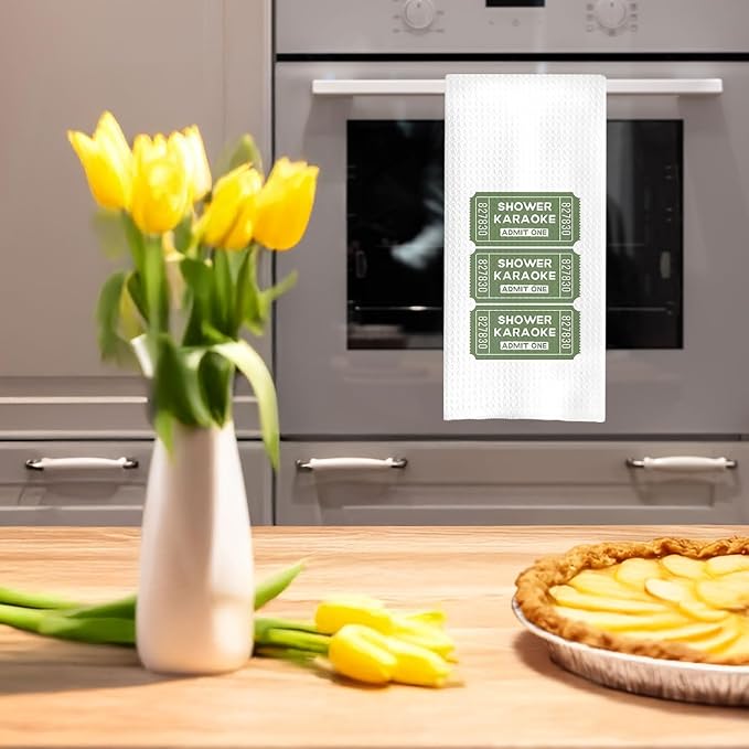 Funky Retro Sage Green Hand Towels, Funny Shower Karaoke Ticket Decorative Hand Towels for Bathroom Decor, Sage Green Bathroom Decor, 16x24 Inch