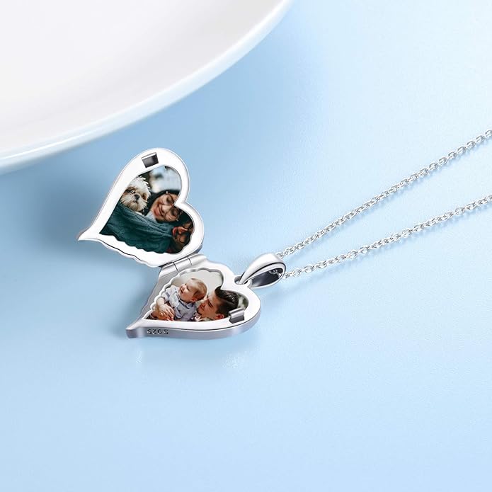 YFN Locket Necklace 925 Sterling Silver Heart Locket Necklace that Holds Pictures for Women Jewelry Gifts