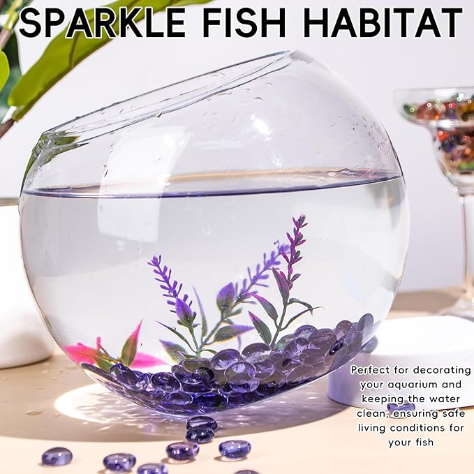 1 LB Purple Glass Marbles, Mini Flat Glass Beads~150 PCS for Vase Fillers, Floral Bottom Mancala Gems Pebbles Fish Tank Rocks for Table Aquarium,Home Decor Art Craft Supplies(0.5"~0.7")