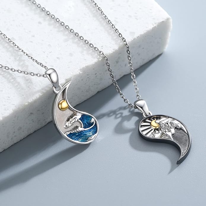 Yin Yang Matching Jewelry Set 925 Sterling Silver Yin Yang Friendship Couples BFF Pendant Necklace Jewelry for Her Him Women Men