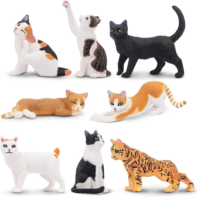 Toymany 8PCS Realistic Cat Figurines, Educational Cat Figures Toy Set, Kitten Easter Eggs Cat Cake Topper Easter Eggs Birthday Gift for Kids Boys Girls Children
