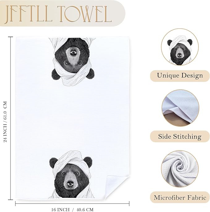 Funny Bathrobe Black Bear Hand Towels, Wild Animal Hand Towels for Bathroom Washroom Restroom, Bear Bathroom Decor, 16x24 Inch