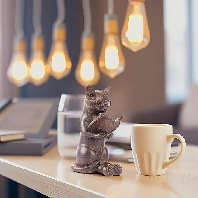 Young's Inc. Cat Figurine - Cute Cat Statue - Whimsical Cat Decor for Cat Lovers - Cat Collectibles and Meditation Decor - Cat Reading on The Chair - 4.33'' L X 2.56'' W X 4.72'' H