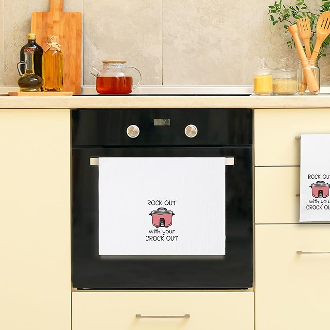 Funny Kitchen Dish Towels Rock Out with Your Crock Out Cleaning Cloth Trendy Hand Towel for Farmhouse Kitchen Decor Sweet Housewarming Gifts Funny Towels Gifts for Women Hostess Friend Chef